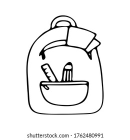 Isolated vector illustration of backpack  in doodle style. Bag for travel. School element for printing, greeting card.