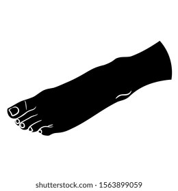 Isolated vector illustration. Bare slender female foot. Top view. Black and white silhouette.