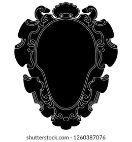Isolated vector illustration. Baroque cartouche. Black and white linear silhouette.