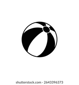 Isolated vector illustration of a beach ball. The graphic is in black and white, showing the classic design with six sections. Simple and clean design.