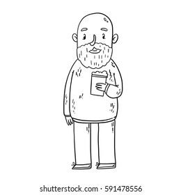 Isolated vector illustration - bearded man holds a beverage - coloring