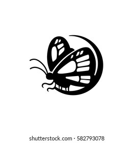 Isolated vector illustration of beautiful butterfly with decorate wings. Perfect logo for natural cosmetics branding, healthy food shop or beauty salon