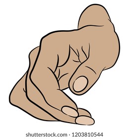 Isolated vector illustration. Beautiful Caucasian female hand in elegant gesture. Hand drawn linear sketch. Black silhouette on white background.