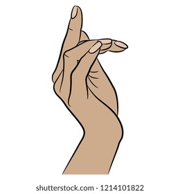 Isolated vector illustration. Beautiful Caucasian female hand in elegant gesture. Index finger pointing up. Hand drawn linear sketch. Cartoon style.