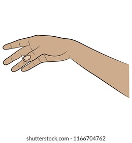 Isolated vector illustration of a beautiful female hand in elegant gesture. Hand drawn linear sketch. Cartoon style.