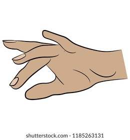 Isolated vector illustration. Beautiful female hand in elegant dance gesture. Hand drawn linear sketch. Cartoon style.