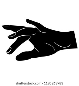 Isolated vector illustration. Beautiful female hand in elegant dance gesture. Hand drawn linear sketch. Black and white linear silhouette.