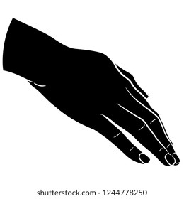 Isolated vector illustration. Beautiful female hand in elegant gesture. Black and white linear silhouette. Cartoon style.