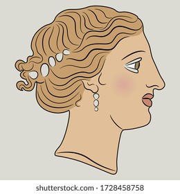 Isolated vector illustration. Beautiful female head in profile. Colorful portrait of antique lady. Goddess Venus or Aphrodite.