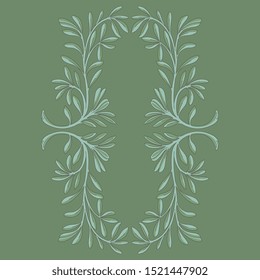 Isolated vector illustration. Beautiful floral decor, frame or texture with stylized branches with leaves.