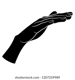 Isolated vector illustration. Beautiful human female hand in elegant gesture. Black and white linear silhouette. Cartoon style.