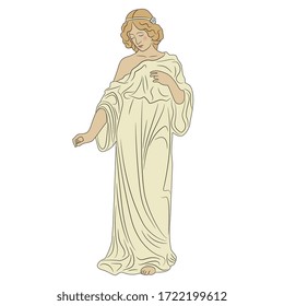 Isolated Vector Illustration. Beautiful Standing Vintage Lady. Art Nouveau Style. Antique Goddess.