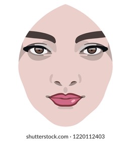 Isolated vector illustration. Beautiful stylized female face. Flat cartoon style.