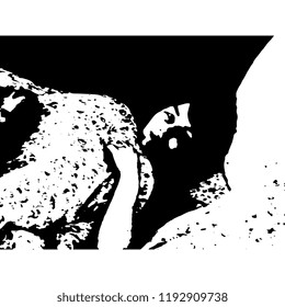 
Isolated vector illustration. Beautiful young Caucasian girl lying in a bed under the blanket. Black and white silhouette.