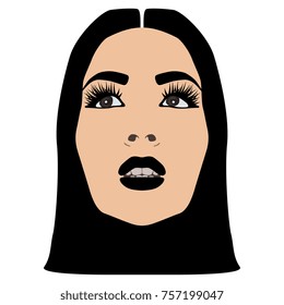 Isolated vector illustration of a beautiful young girl's face. Cartoon style.