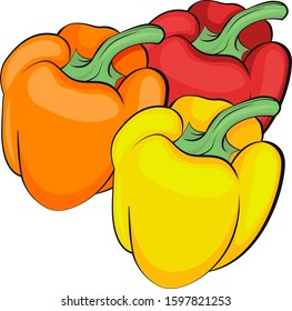 Isolated vector illustration of a bell pepper on white background vibrant colors. Vegetarian food. Vegetables for menu. Colored vector illustration.