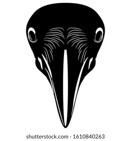 Isolated vector illustration  Bird mask  Head raven peacock  Black   white silhouette 