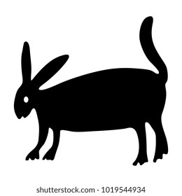 Isolated vector illustration. Black silhouette of stylized hare or rabbit. Mexican folk motif. Otomi Tenango embroidery style.