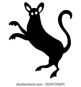 Isolated vector illustration. Black silhouette of a dancing mouse or small animal. Based on traditional Mexican Otomi Tenango embroidery motif.