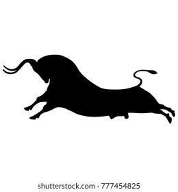 Isolated vector illustration. Black silhouette of running bull. Based on ancient Cretan fresco image from Knossos.