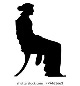 Isolated vector illustration. Black silhouette of ancient Greek woman seated on a chair.