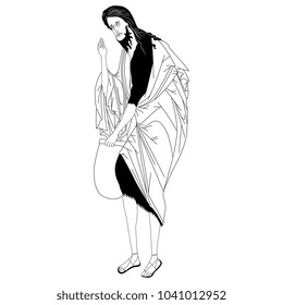 Isolated vector illustration. Black and white silhouette of Christian Orthodox male saint. St. John the Baptist. Russian medieval art.
