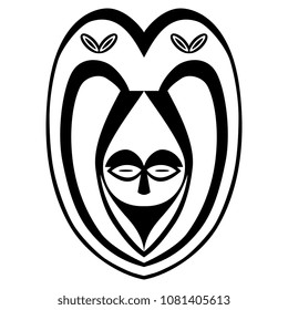 Isolated vector illustration. Black and white silhouette of a stylized African mask.
