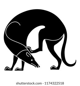 Isolated vector illustration. Black and white silhouette of a stylized dog. Based on ancient Greek vase painting motif.