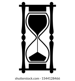 Isolated vector illustration. Black and white silhouette of hourglass.