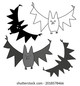 Isolated vector illustration black and white design of Halloween silhouettes of bats. The design is perfect for stickers, illustrations, badges, cards, icons, decorations, advertisements
