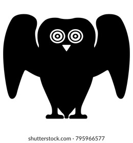 Isolated vector illustration. Black and white silhouette of stylized owl with open wings. Based on ancient Greek art.