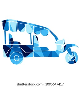 Isolated Vector Illustration Blue Polygon Geometric of Thailand Tricycle. Flat, Icon, Sign, Logo, Symbol, Object, Graphic Design, Element, Background, Print.