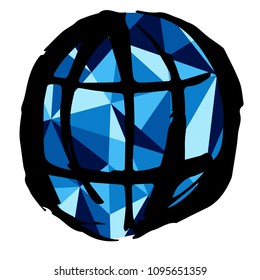 Isolated Vector Illustration Blue Polygon Geometric of Globe Earth. Flat, Icon, Sign, Logo, Symbol, Object, Graphic Design, Element, Background, Print.