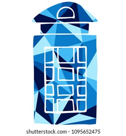 Isolated Vector Illustration Blue Polygon Geometric of London Telephone Booth. Flat, Icon, Sign, Logo, Symbol, Object, Graphic Design, Element, Background, Print.