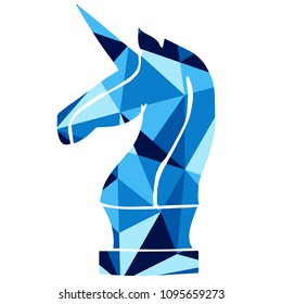 Isolated Vector Illustration Blue Polygon Geometric of Unicorn. Flat, Icon, Sign, Logo, Symbol, Object, Graphic Design, Element, Background, Print.