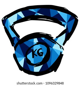 Isolated Vector Illustration Blue Polygon Geometric of Fitness Dumbbell. Flat, Icon, Sign, Logo, Symbol, Object, Graphic Design, Element, Background, Print.