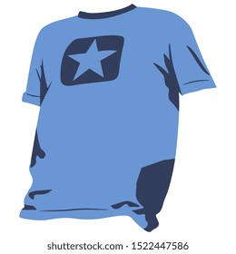 Isolated vector illustration. Blue t-shirt with star design.