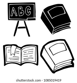 Isolated Vector Illustration of Book and Chalkboard School Education. Outline, Silhouette, Flat, Icon, Sign, Logo, Symbol, Object, Graphic Design, Background, Element, Illustration for Print.