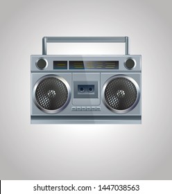 Isolated vector illustration of a boombox. Vintage cassette tape recorder. Editable EPS vector