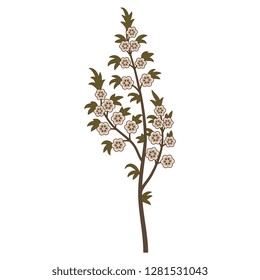 Isolated vector illustration. Branch of a blooming spring tree. Based on medieval Persian motif.
