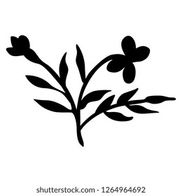 Isolated vector illustration. Branch of stylized wild flower. Black silhouette on white background.