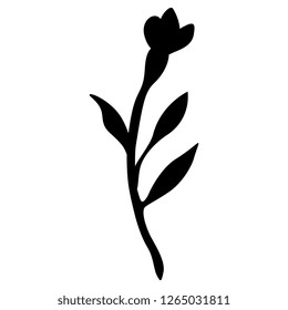 Isolated vector illustration. Branch of stylized wild flower. Vintage style. Black silhouette on white background.