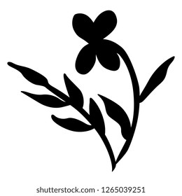 Isolated vector illustration. Branch of stylized wild flower. Vintage style. Black silhouette on white background.