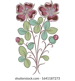 
Isolated vector illustration. Branch of stylized flowers. Folk style.