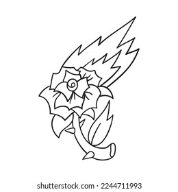 Isolated vector illustration of burning rose. Cute thin line icon for design, cover etc.