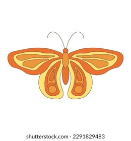 Isolated vector illustration of butterfly or moth in trendy groovy style. Retro element with 70s vibes is perfect for stickers, prints, posters, flyers, gift decoration