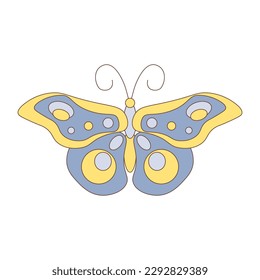 Isolated vector illustration of butterfly in trendy groovy style. Retro element with 70s vibes is perfect for stickers, prints, posters, flyers, gift decoration etc.