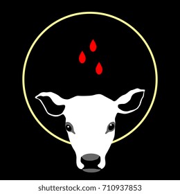 Isolated vector illustration. Calf as saint. Conceptual poster for humane treatment of animals. Smartly layered, easy to make changes.
