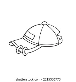 Isolated vector illustration of cap. Cute thin line icon for design, cover etc.