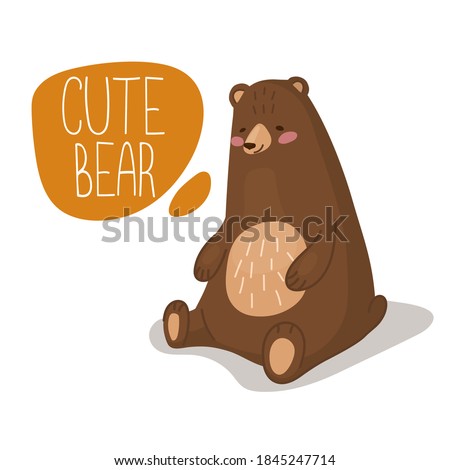 Isolated vector illustration with cartoon brown bear for stickers, kids rooms, wallpapers, t-shirt prints in easy childish cute style.